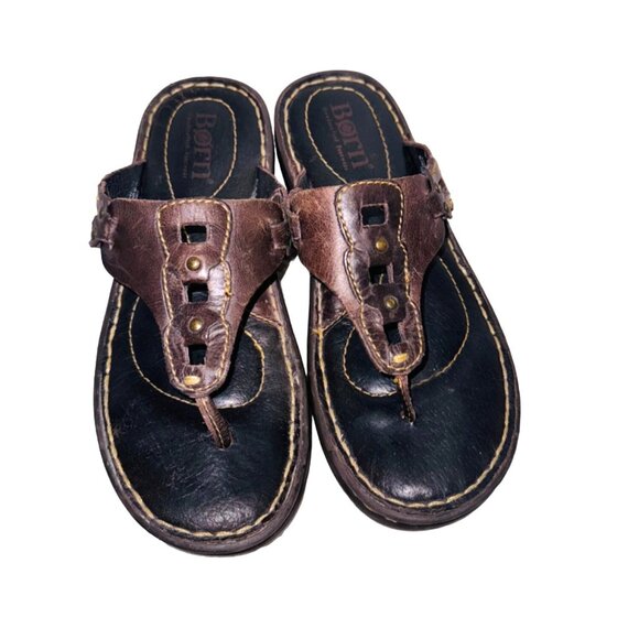 Born Genuine Brown Leather Thong Jesus Sandals 6 Cushioned Comfort Ortho Shoe - Picture 2 of 10